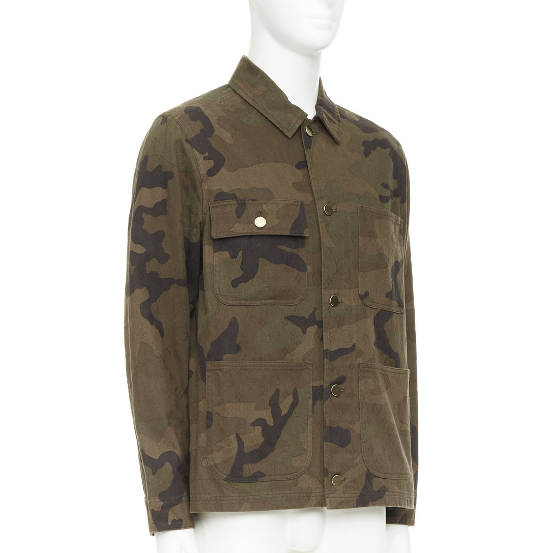 rare LOUIS VUITTON SUPREME 2017 green monogram camo jacquard chore jacket FR44