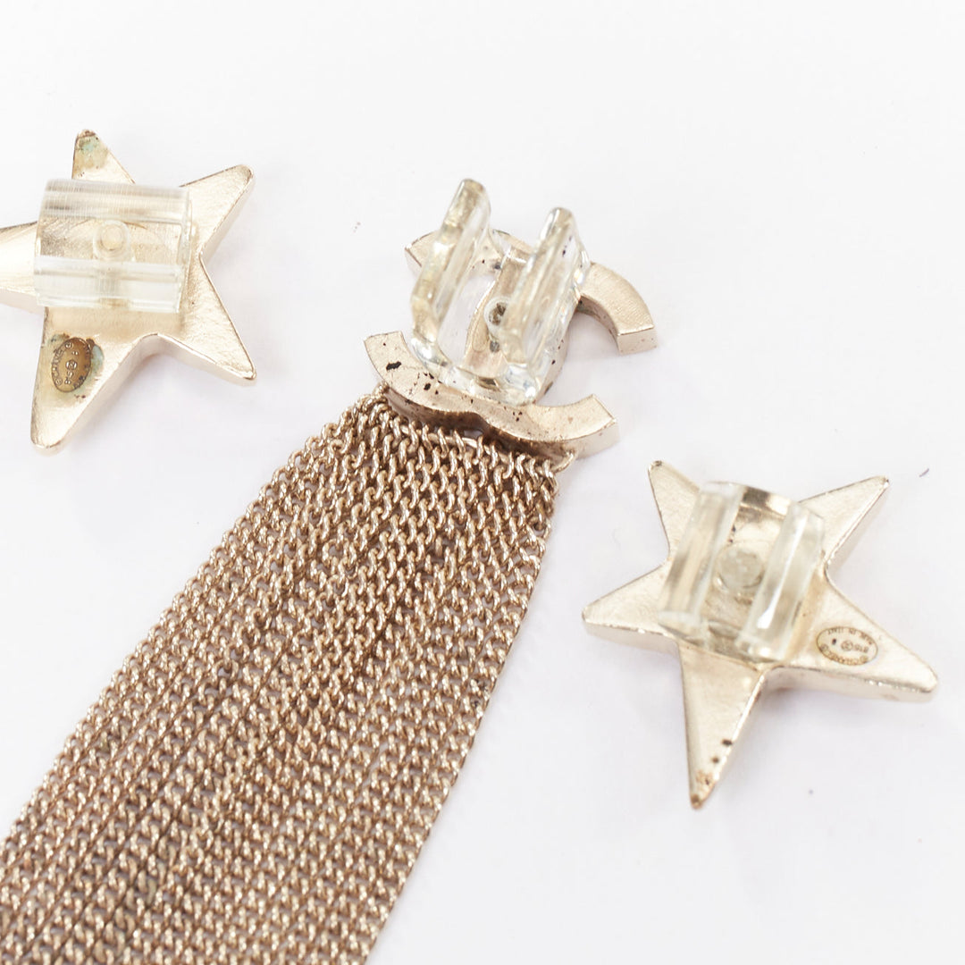 CHANEL B15 gold tone CC logo crystal pave star tassel wire clips phone charm
