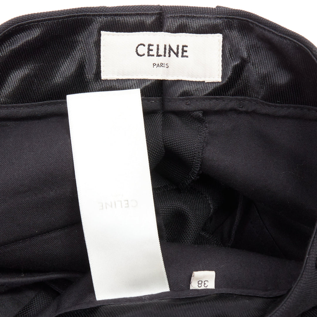 CELINE black 100% wool tapered slant pocket cropped trousers FR38 M