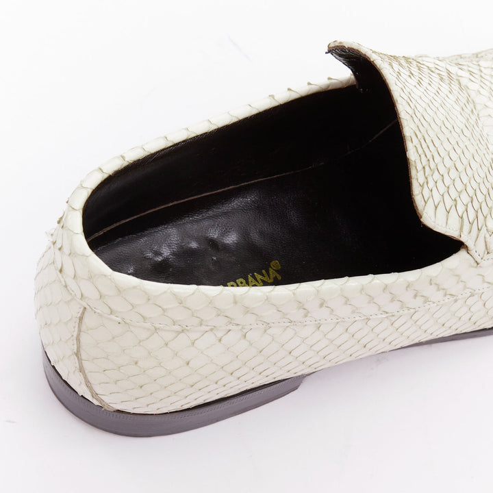 DOLCE GABBANA Vintage white scaled leather piped loafer shoes UK6 EU40