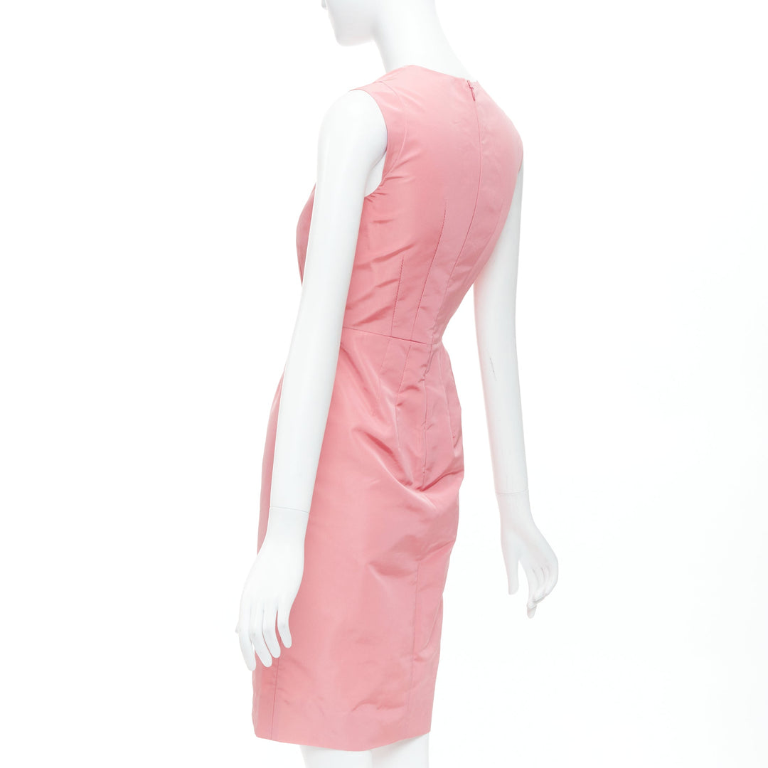 PRADA 2007 pink silk blend tafetta pleated fitted shift dress IT38 XS