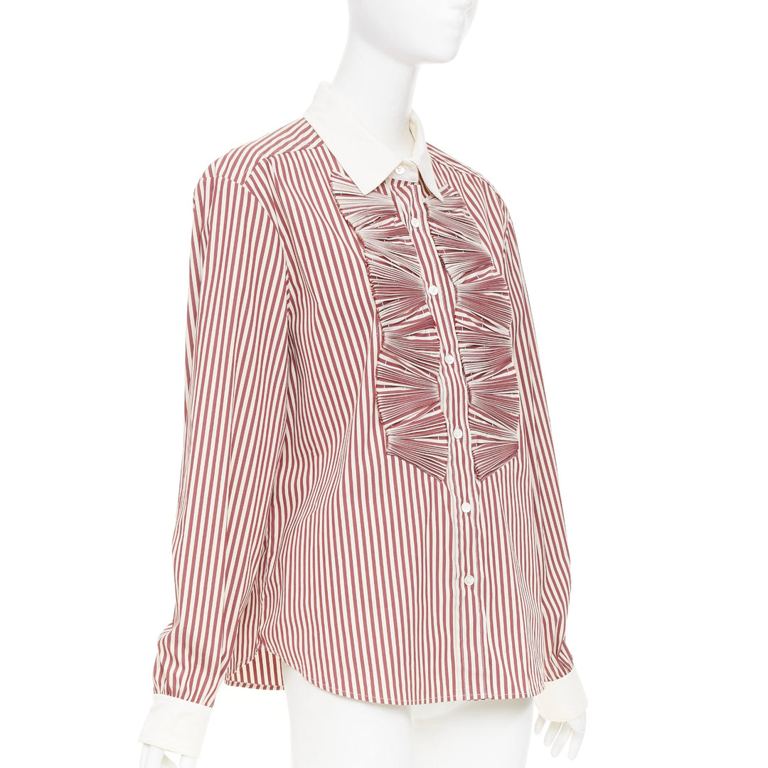 OSCAR DE LA RENTA S08 Stripe Pleated Placket Contrast Collar top US16 4XL