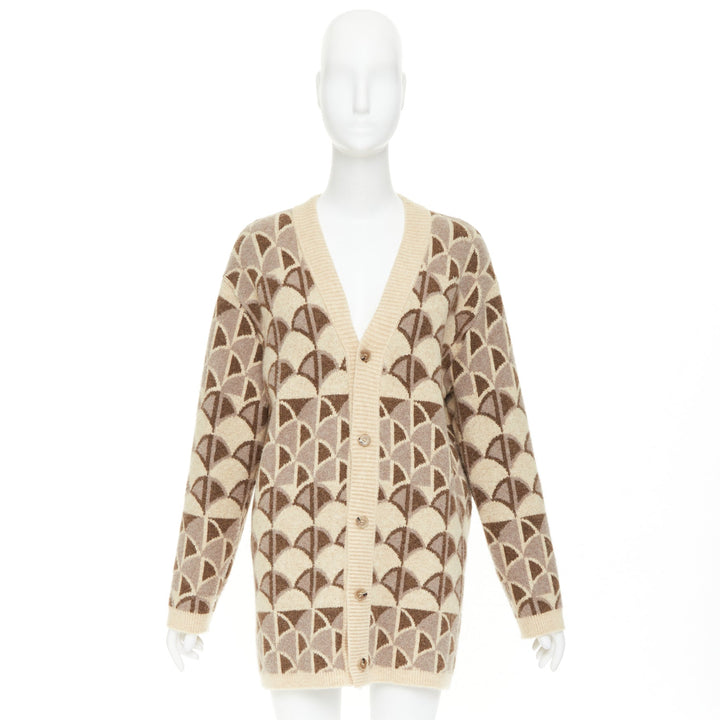 NANUSHKA 2021 Milo beige brown graphic knit intarsia button oversized cardigan S