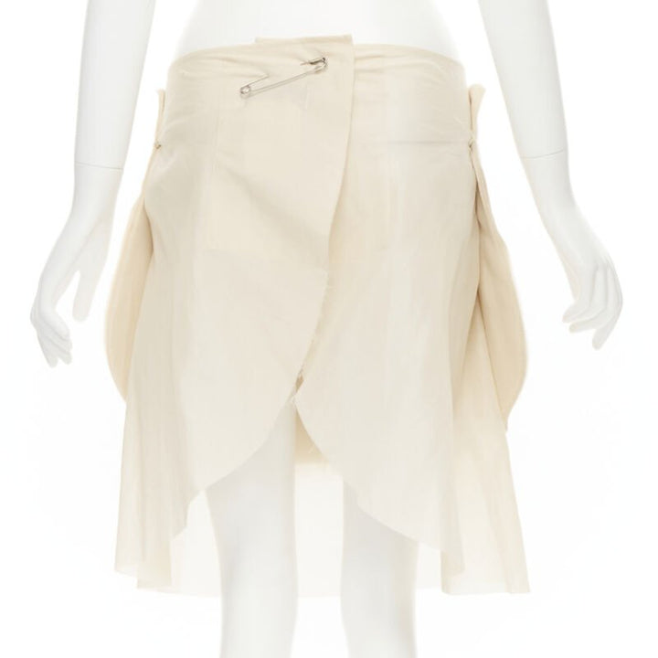 vintage COMME DES GARCONS 1997 beige stacked raw cut rounded pin wrap skirt XS