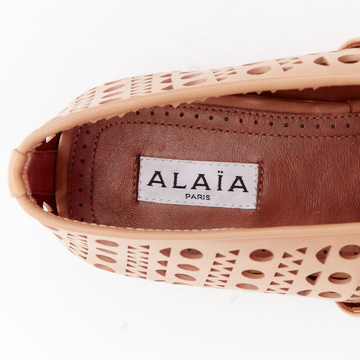 ALAIA Vienne tan leather cut out buckle maryjane ballerina flats EU37