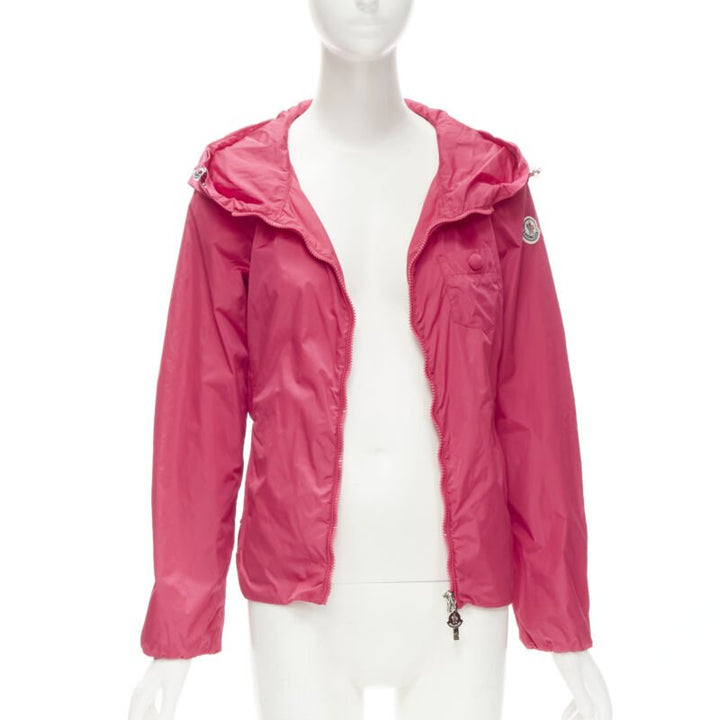 MONCLER Gazon Giubbotto pink back ruffles belted waist windbreaker jacket Sz 2 M