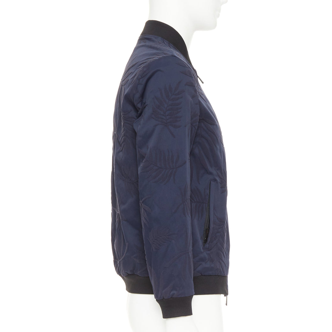 GIORGIO ARMANI navy water repellent Fern leaf jacquard bomber jacket IT46 S