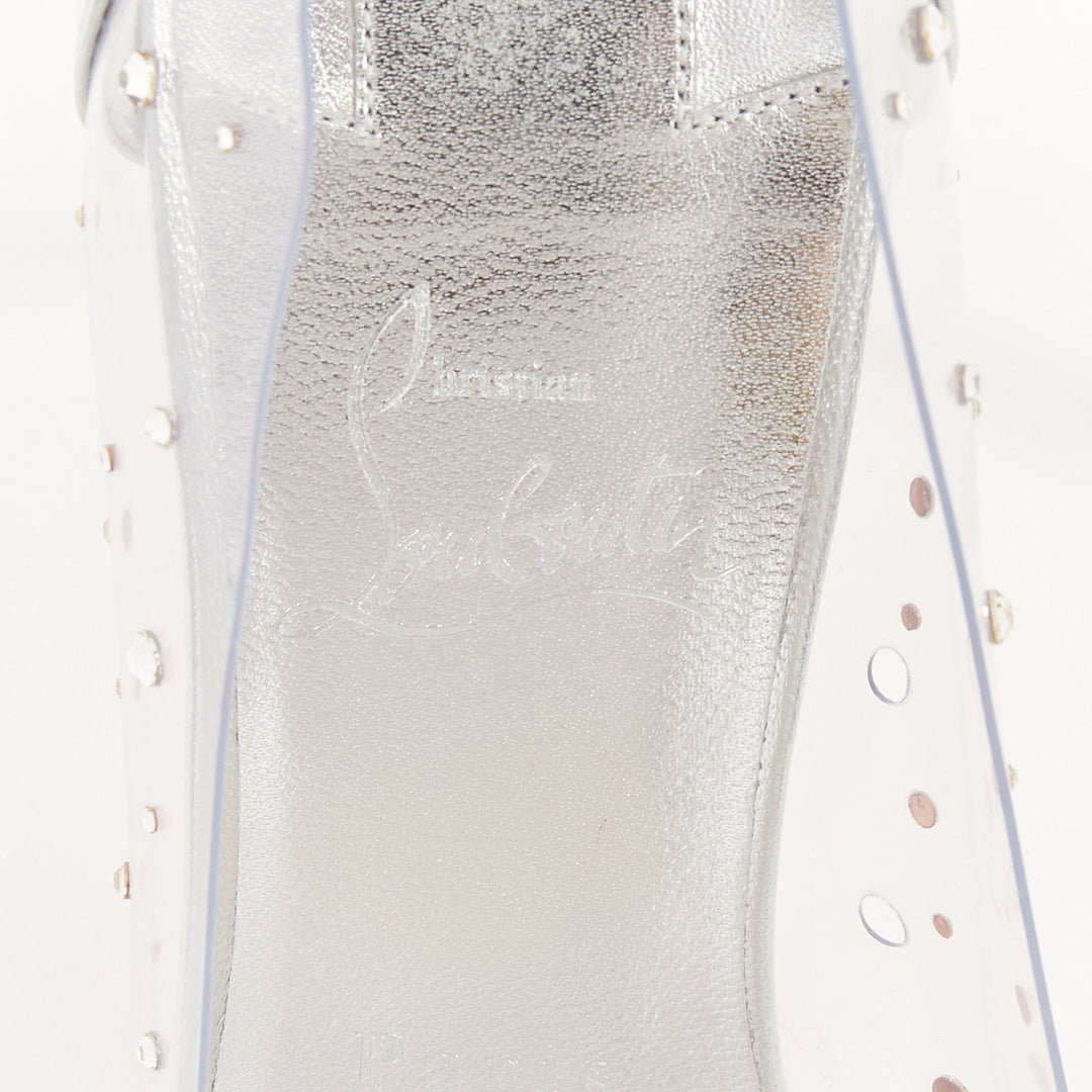 CHRISTIAN LOUBOUTIN Bridal Jelly Strass 80 silver crystal PVC bow pump EU38