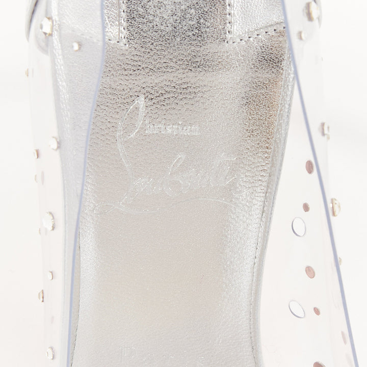 CHRISTIAN LOUBOUTIN Bridal Jelly Strass 80 silver crystal PVC bow pump EU38