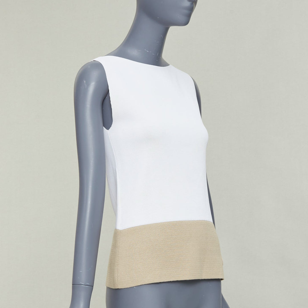 BALENCIAGA 2014 cream beige rayon linen blend bicolor bateau neck vest FR36 S