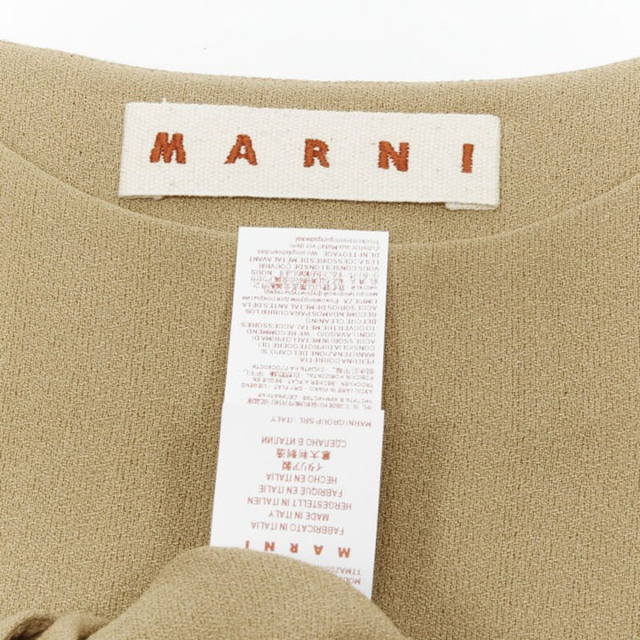 MARNI brown crepe gold button asymmetric draped sleeve boxy top IT40 S