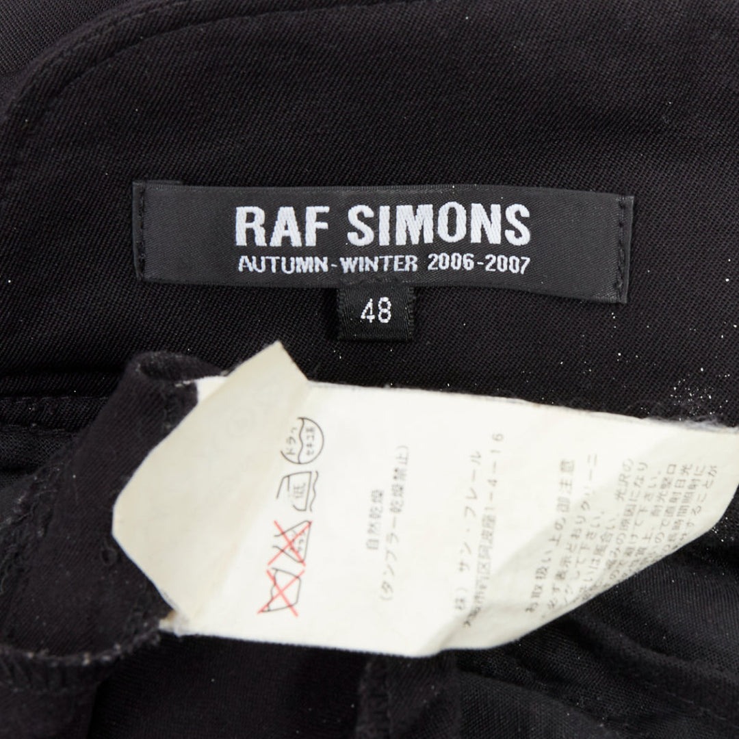 RAF SIMONS 2007 black 100% wool high waist paperbag pants IT48 M