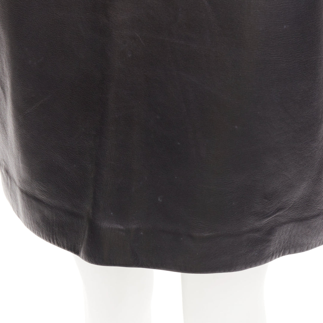 ALAIA black lambskin leather topstitched geometric cut out pencil skirt FR40 L