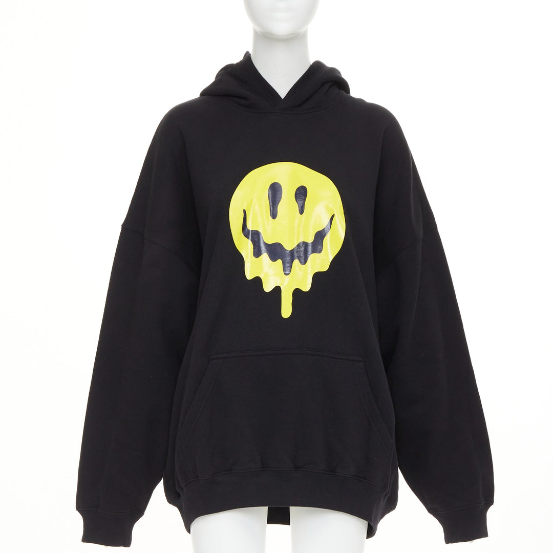 BALENCIAGA Melting Smiley Face Unifit black oversized hoodie sweatshirt XXS