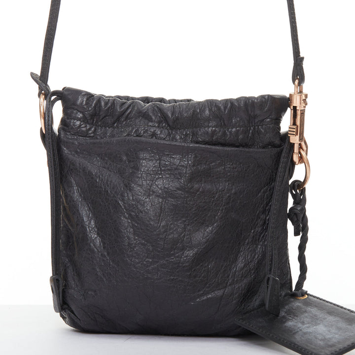 BALENCIAGA Motocross Move On grey leather rose gold hardware crossbody pouch