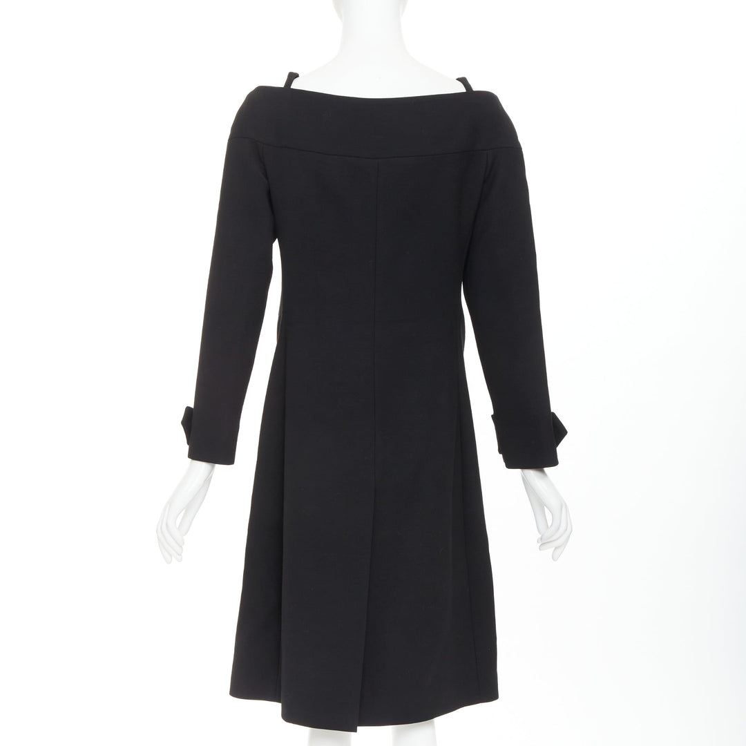 PRADA 2017 black virgin wool off shoulder minimalist coat dress IT40 S