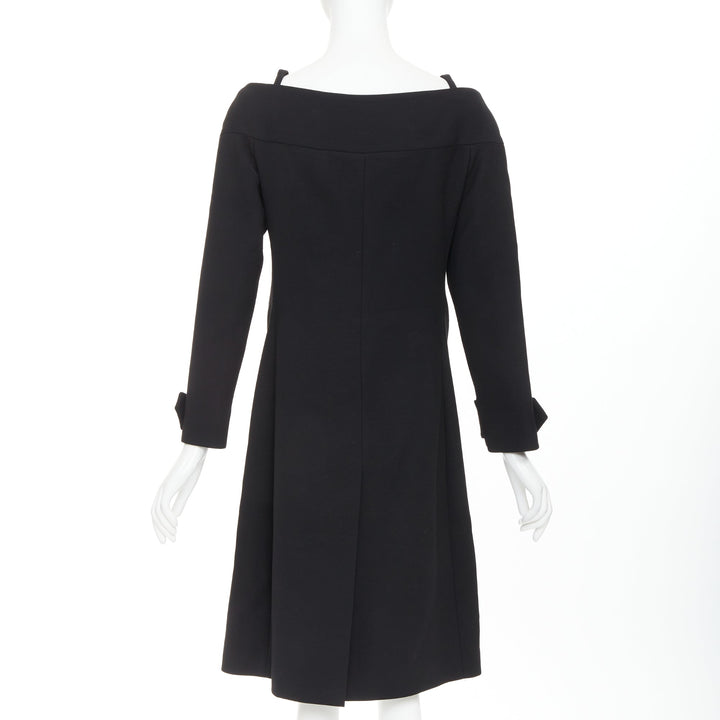 PRADA 2017 black virgin wool off shoulder minimalist coat dress IT40 S