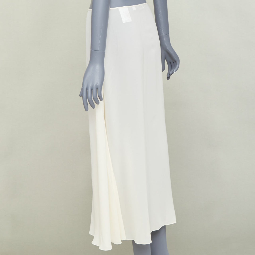 CHRISTIAN DIOR 100% silk ivory semi sheer  A-line slip lining midi skirt FR38 M