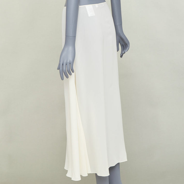 CHRISTIAN DIOR 100% silk ivory semi sheer  A-line slip lining midi skirt FR38 M