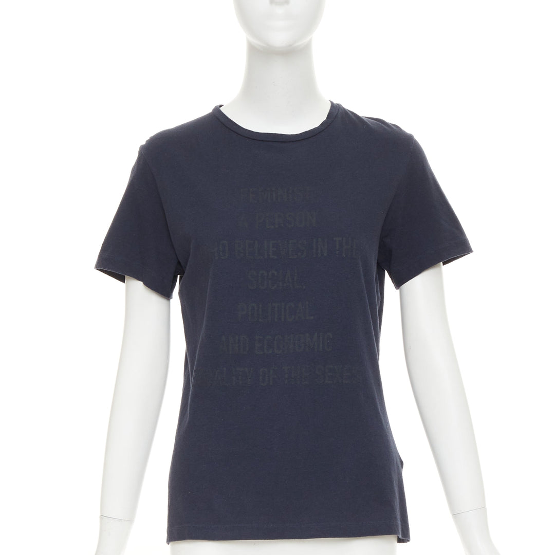 DIOR 2017 Feminist Definition navy cotton linen washed effect tshirt S