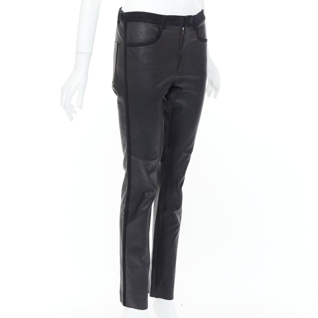 ISABEL MARANT black lambskin leather suede trim mid rise skinny pants FR36 S