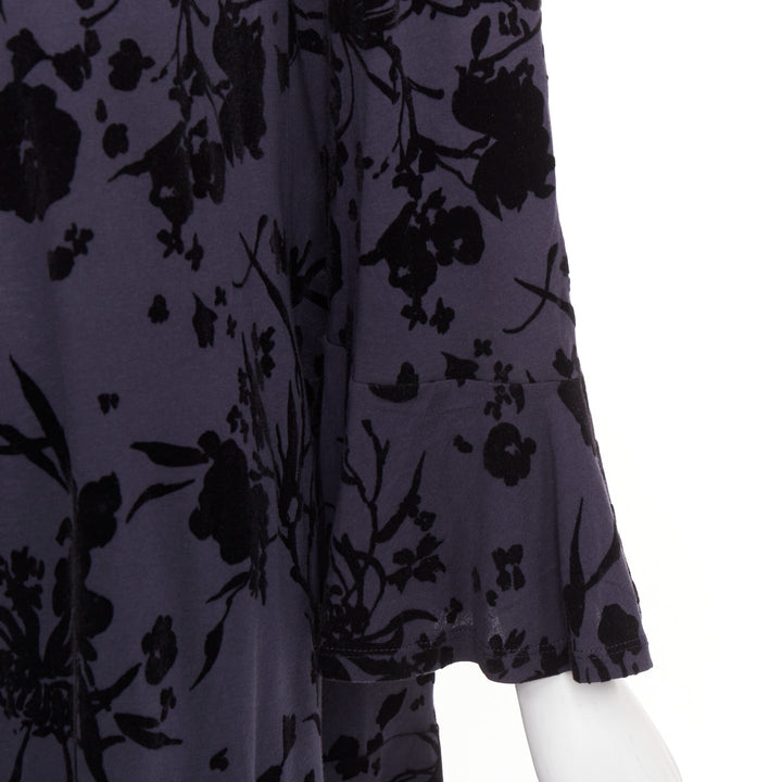 DRIES VAN NOTEN grey cotton black velvet damask floral flock print dress XS