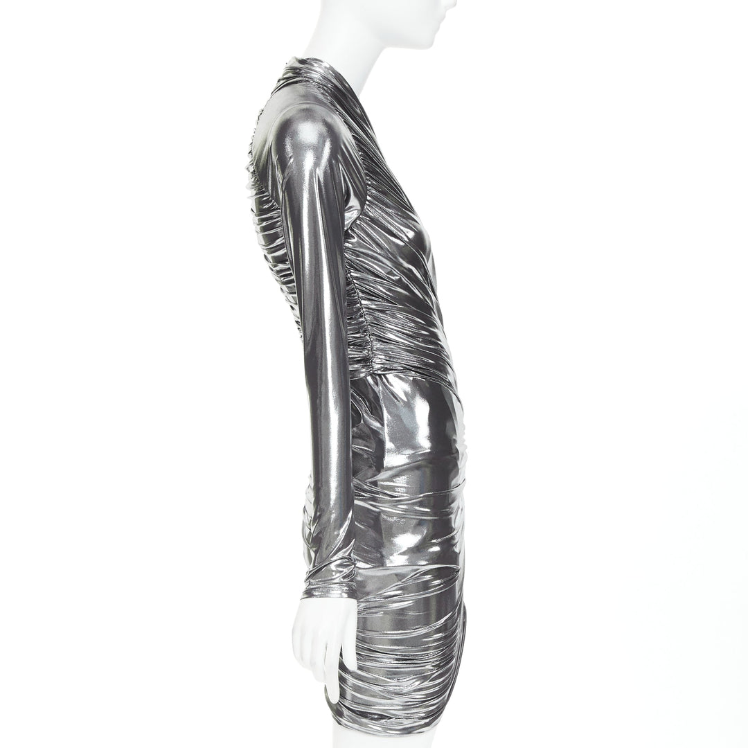 FERRAGAMO Maximilian Davis 2023 Runway metallic silver lame wrapped dress IT40 S