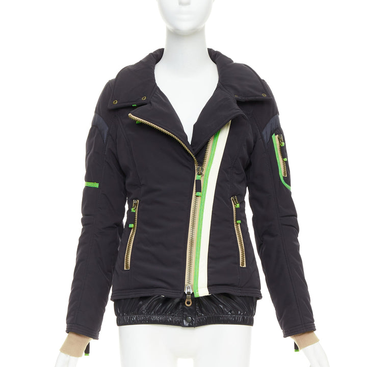FRAUENSCHUH Limited Edition black nylon green nude zip snow puffer jacket XS