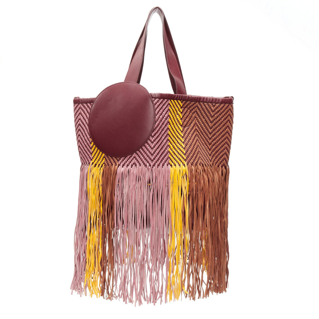 ROKSANDA Eider brown burgundy yellow calfskin leather woven fringe large bag