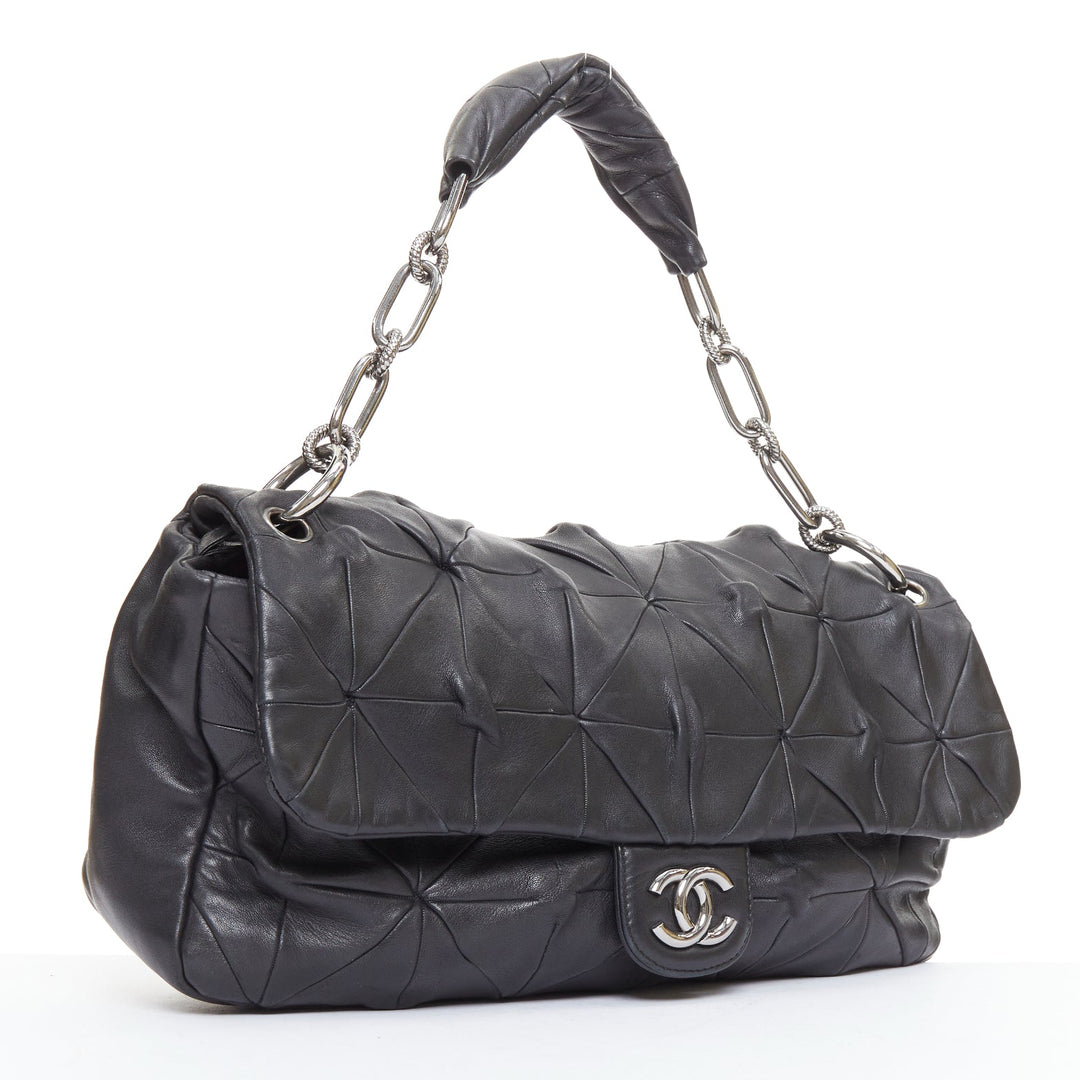 CHANEL Soft Squares Origami black leather silver CC logo chain shoulder flap bag