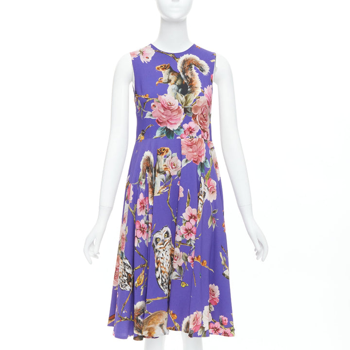 DOLCE GABBANA purple squirrel garden floral print cocktail dress IT36 XXS