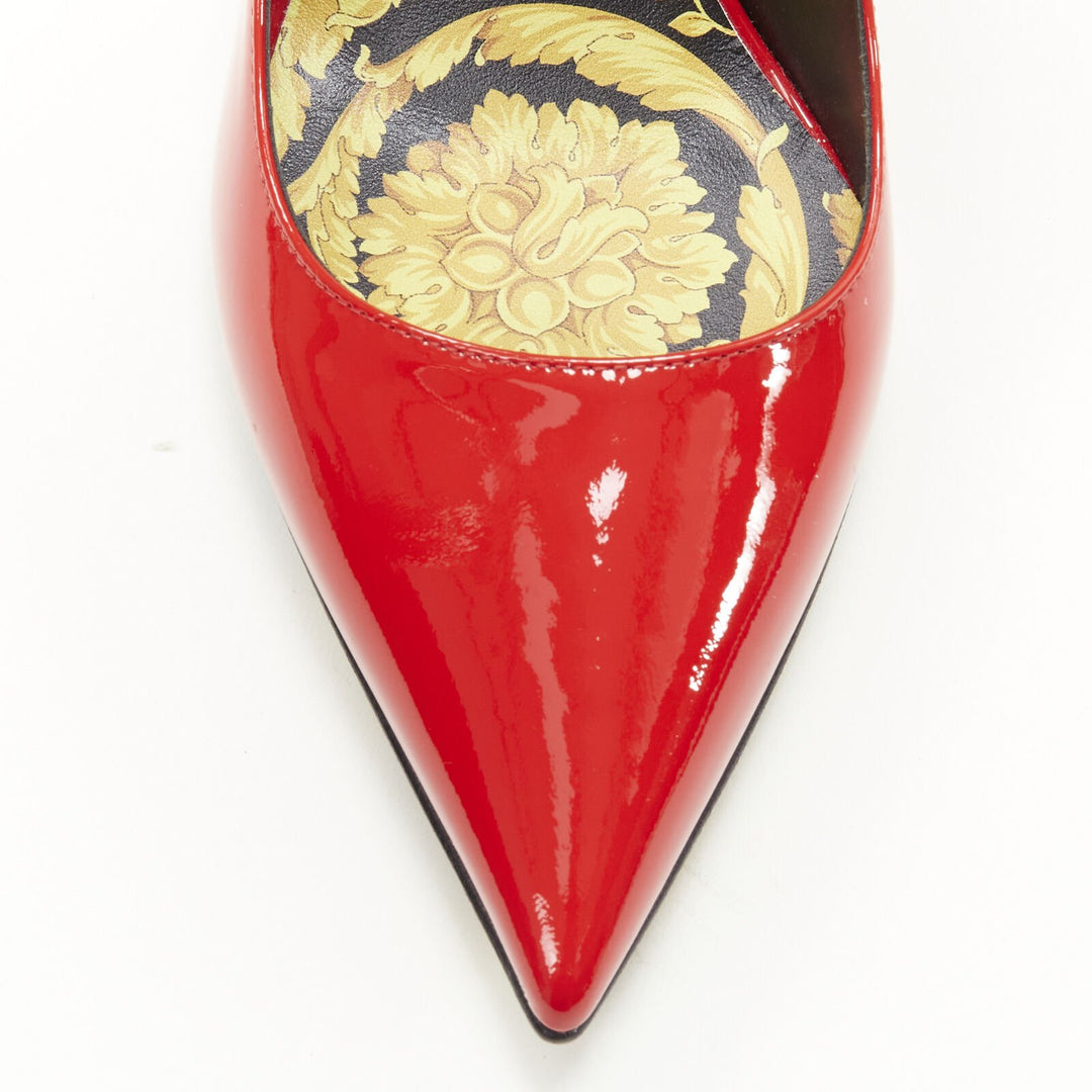 VERSACE Hibiscus Barocco gold sole red patent Medusa stud pump EU37.5 US7.5