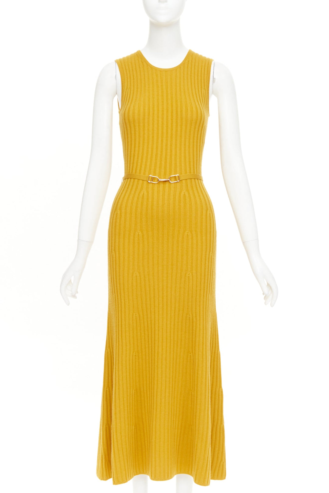 GABRIELA HEARST Meier mustard yellow wool cashmere knit belted midi dress XS