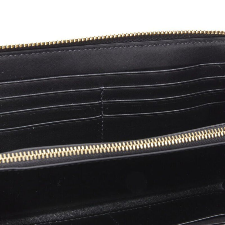 VERSACE black saffiano leather gold logo V stitch continental long wallet