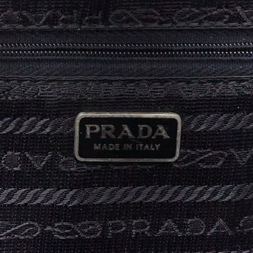 PRADA Vintage black nylon structured silver triangle logo boston box bag