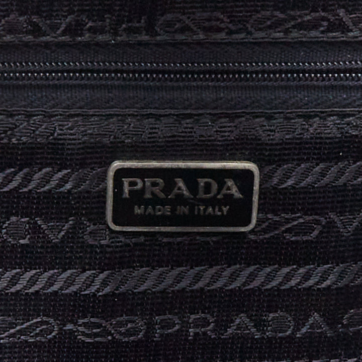 PRADA Vintage black nylon structured silver triangle logo boston box bag