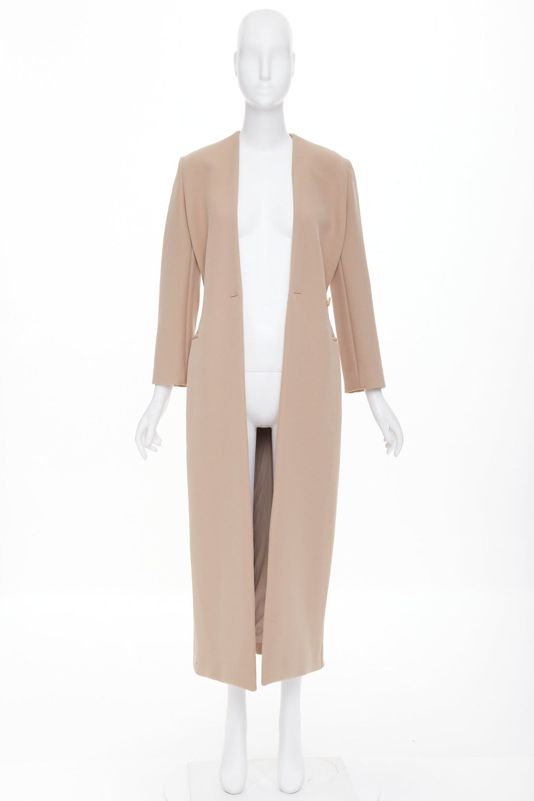 THE ROW beige tan structural plunge V neck asymmetric single button coat US2 S