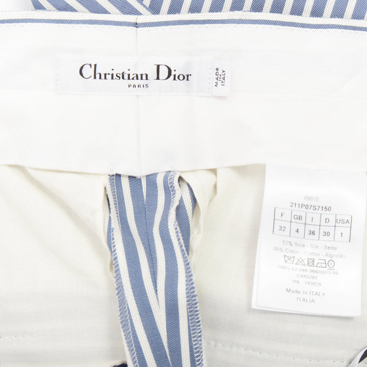 CHRISTIAN DIOR blue white silk cotton striped nautical wide pants FR32 XXS