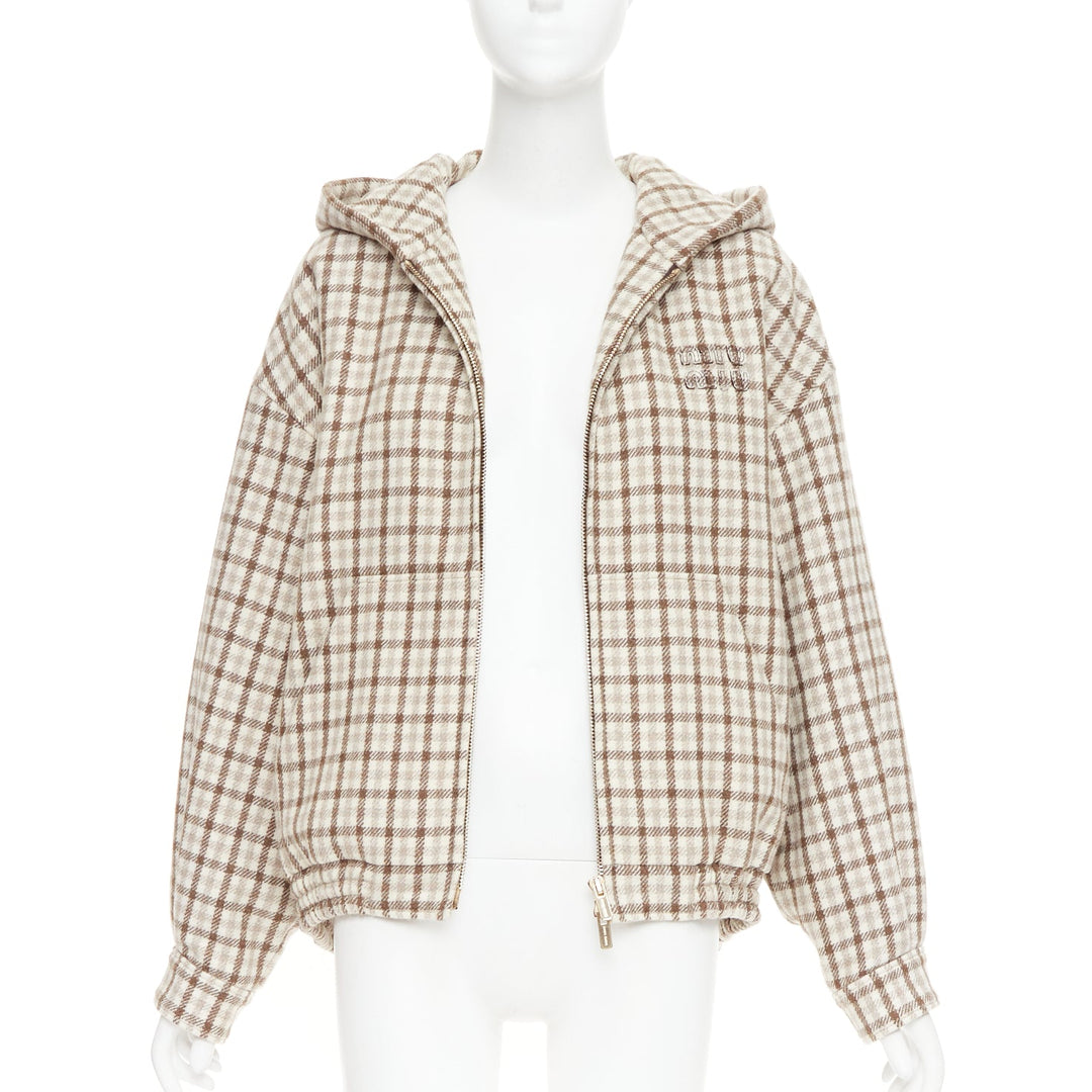 MIU MIU 2023 cocoa brown check logo hooded blouson jacket IT38 XS ASAP Rocky