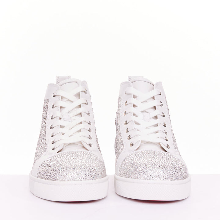 CHRISTIAN LOUBOUTIN Louis Strass white leather crystal hi top sneaker EU44.5