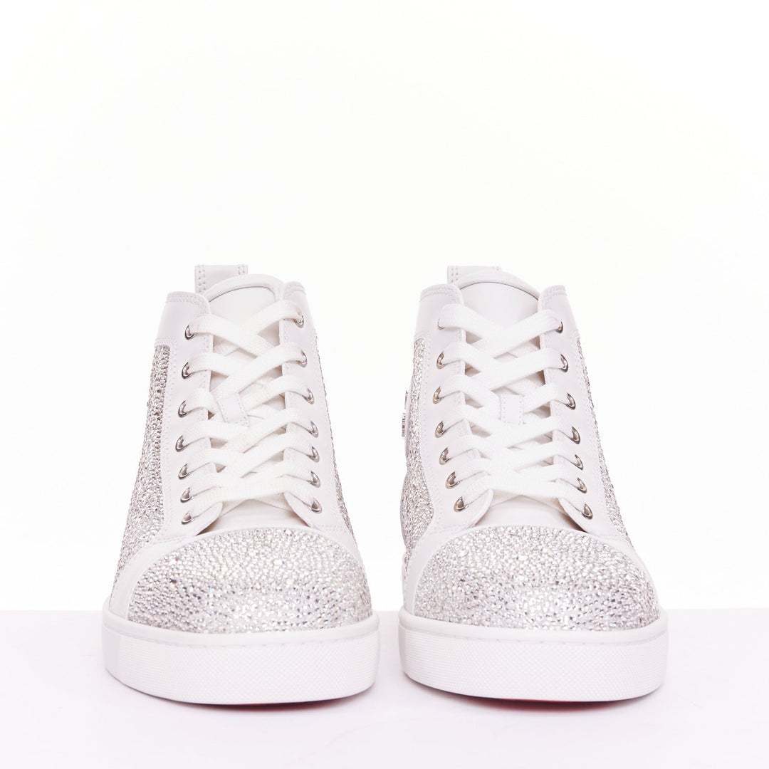 CHRISTIAN LOUBOUTIN Louis Strass white leather crystal hi top sneaker EU42