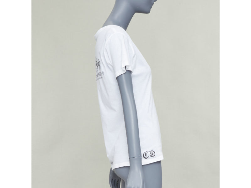 CHROME HEARTS white cotton black logo print U-neck tshirt L