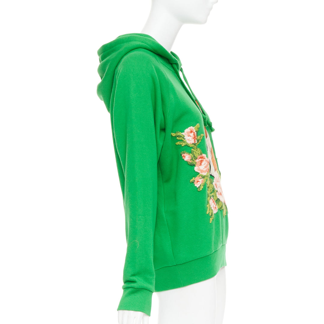 GUCCI Michele green cotton jersey embroidered Bunny flower  hoodie XS