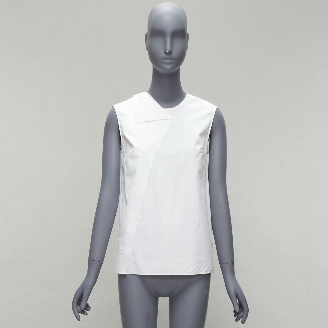 HERMES white round tromp loeil foldover collar panelled sleeveless shirt FR34 XS