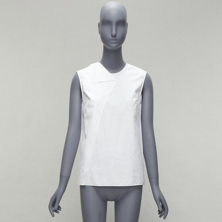 HERMES white round tromp loeil foldover collar panelled sleeveless shirt FR34 XS