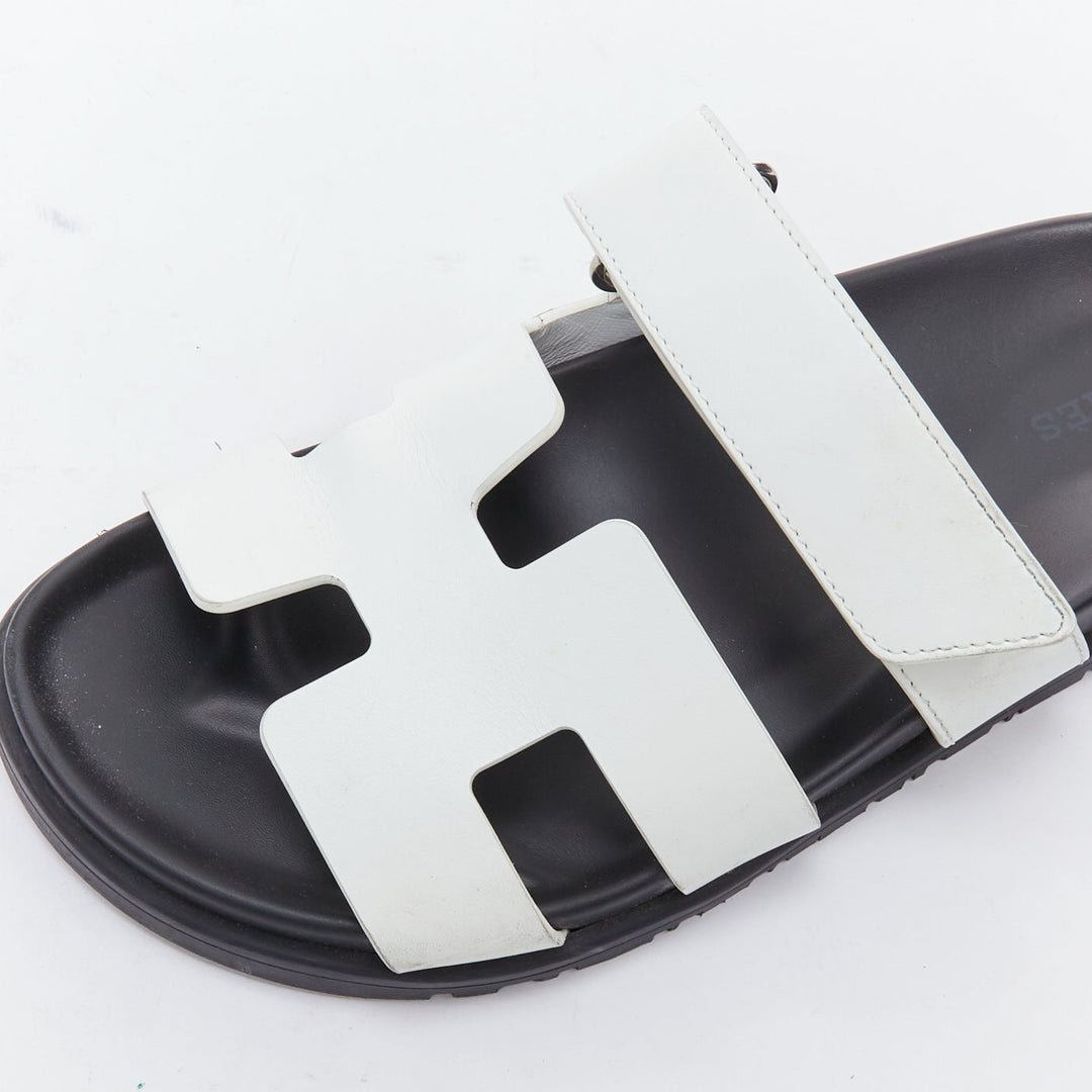 HERMES Chypre white leather H black techno sandals EU37