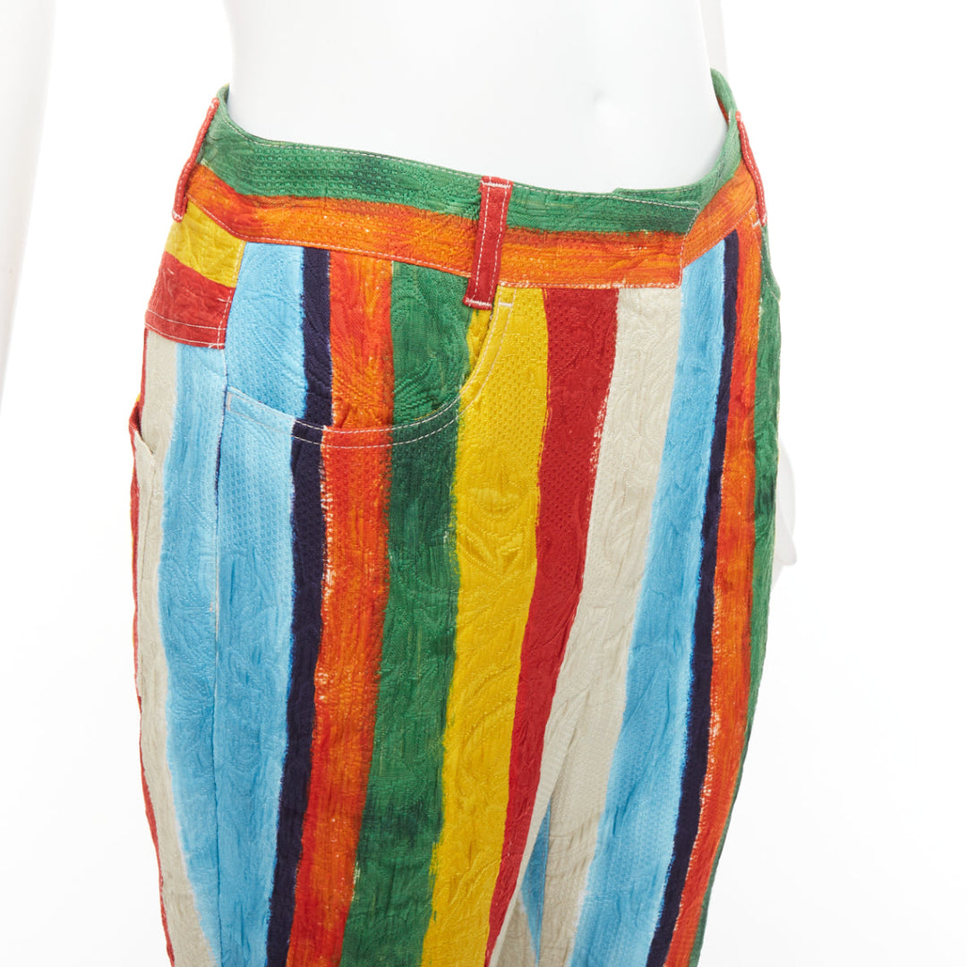 DOLCE GABBANA rainbow striped cotton brocade flared pants IT40 S Kitty Spencer