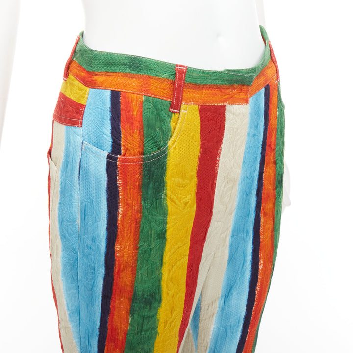 DOLCE GABBANA rainbow striped cotton brocade flared pants IT40 S Kitty Spencer