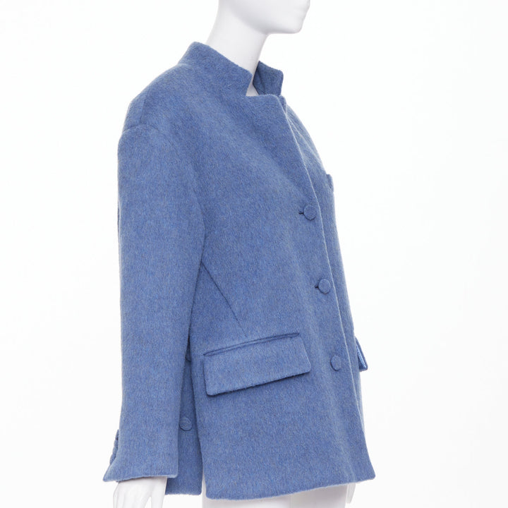 GUCCI 2024 Runway blue mohair wool back button open vent flared coat IT38 S