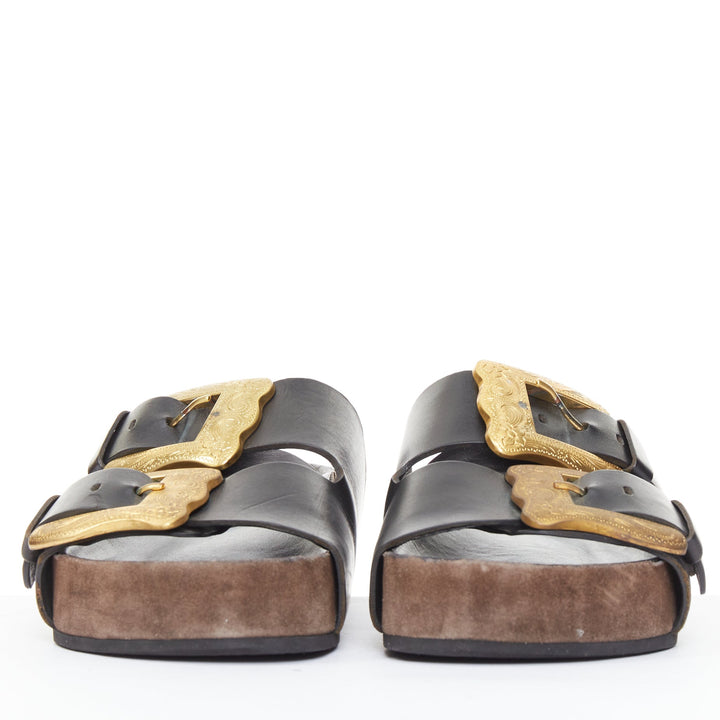 rare CELINE Phoebe Philo 2014 Boxy Western Cowboy Baroque Buckle sandals EU38